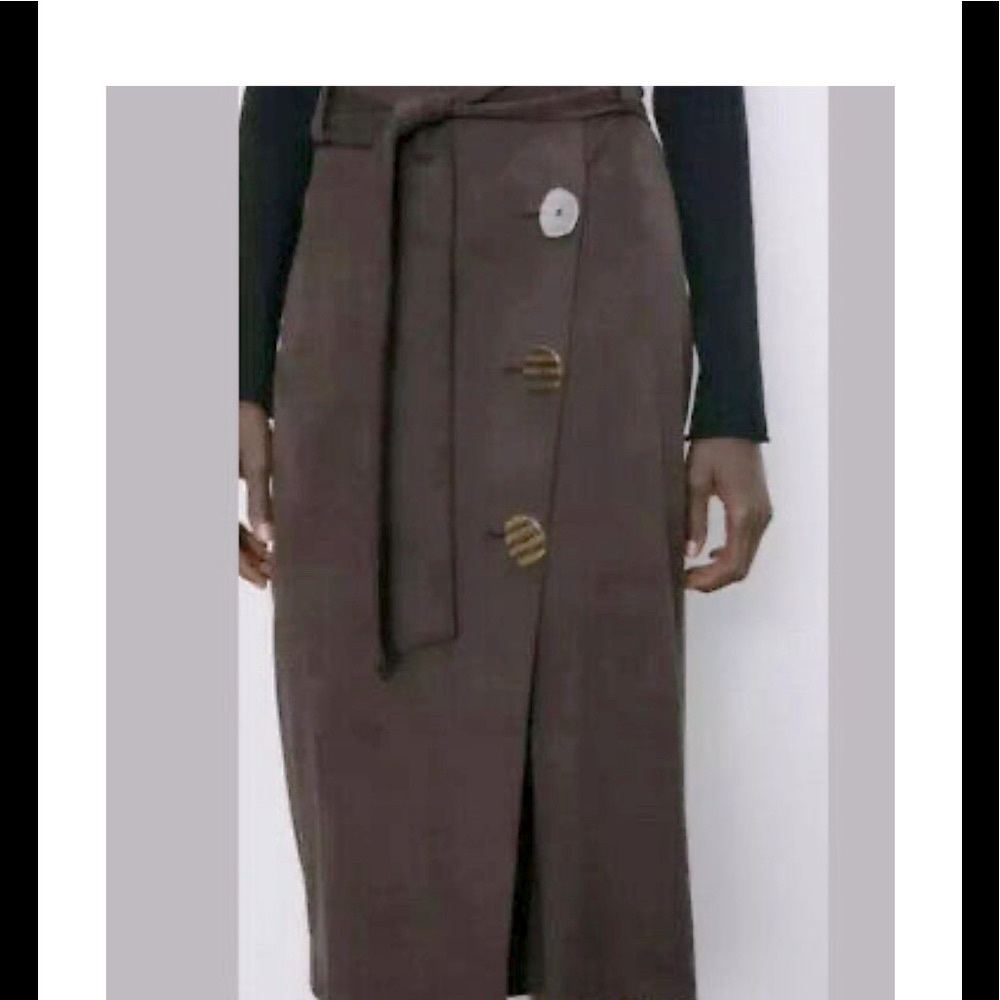 Zara faux suede midi wrap skirt